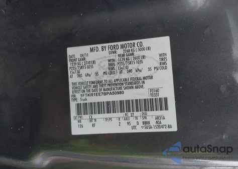 2011 Ford Ranger Sport z USA, uszkodzony, nr VIN 1FTKR1EE7BPA50980